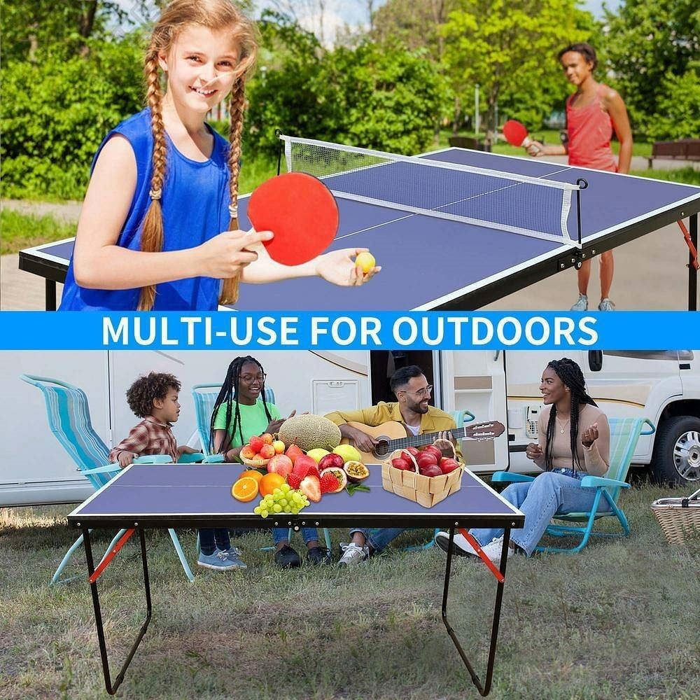 Folding 54-inch Blue Ping Pong Table Tennis Table Set with Net 2 and Paddles-0