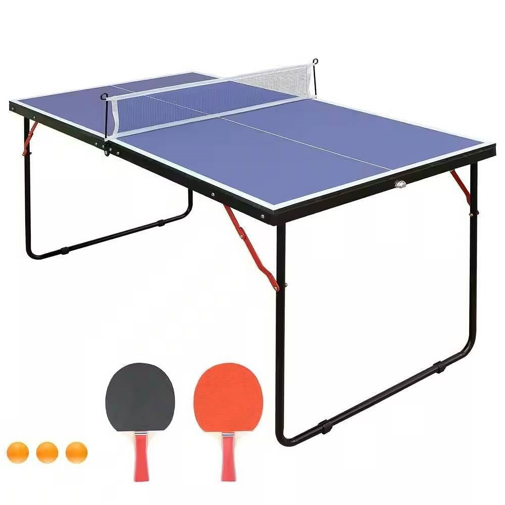 Folding 54-inch Blue Ping Pong Table Tennis Table Set with Net 2 and Paddles-2