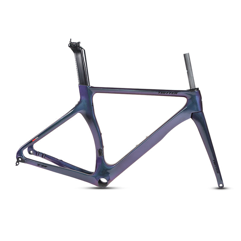 TWITTER T8-Disc Carbon Road Frame Set – T800, 700C, Thru Axle, Aero, Gloss+UV Decals Full Holographic-0