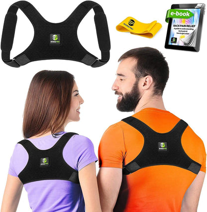Back Posture Corrector for Women and Men + Resistance Band - Trains Your Back Muscles to Prevent Slouching and Provides Back Pain Relief (Regular)